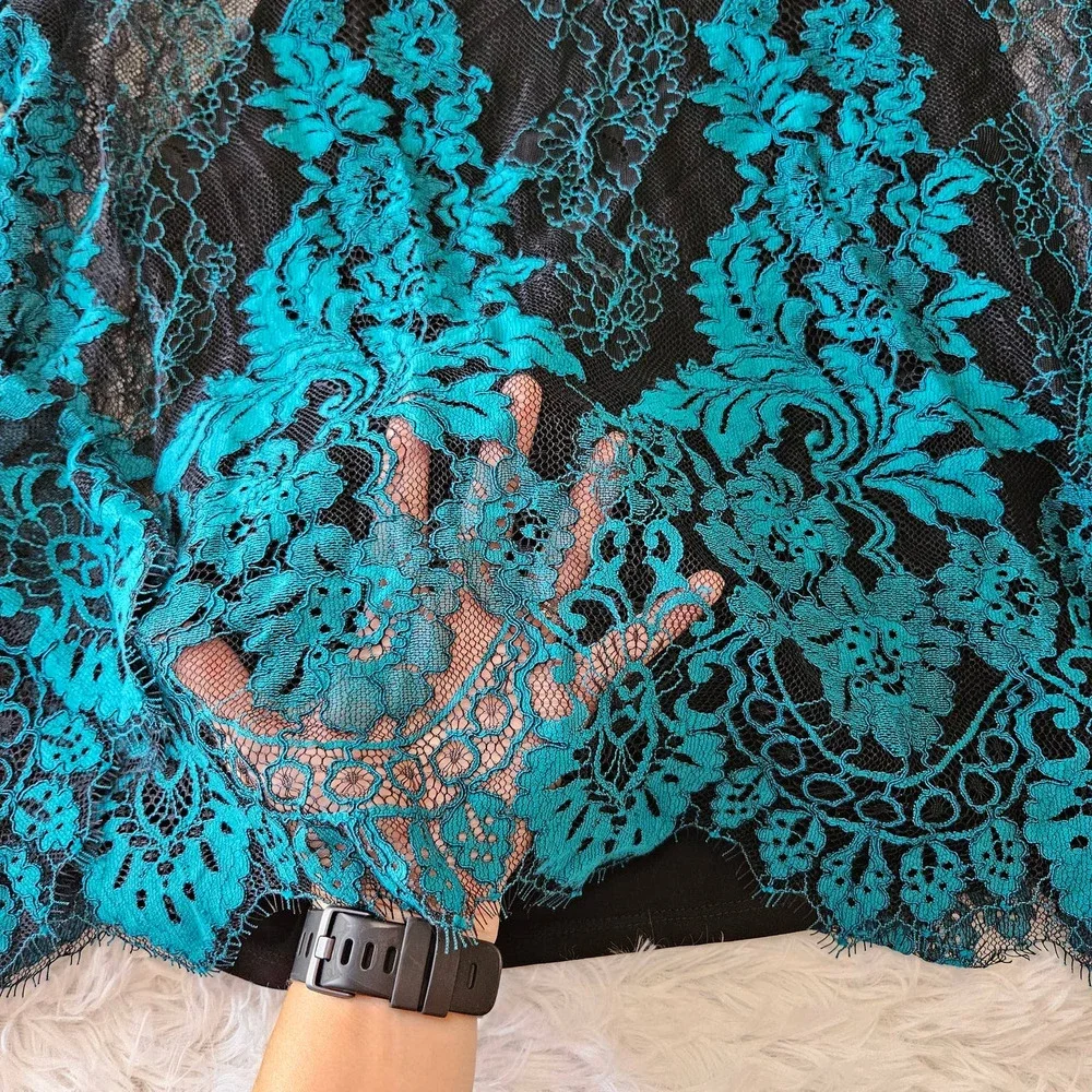 NWT The Limited Sz L Turquois & Black Lace Fairy Whimsigoth Sheer V-neck Blouse‎